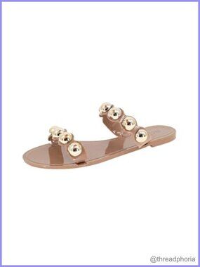 Jelly Slide Sandals Round Toe Slingback Beaded Casual Slip On